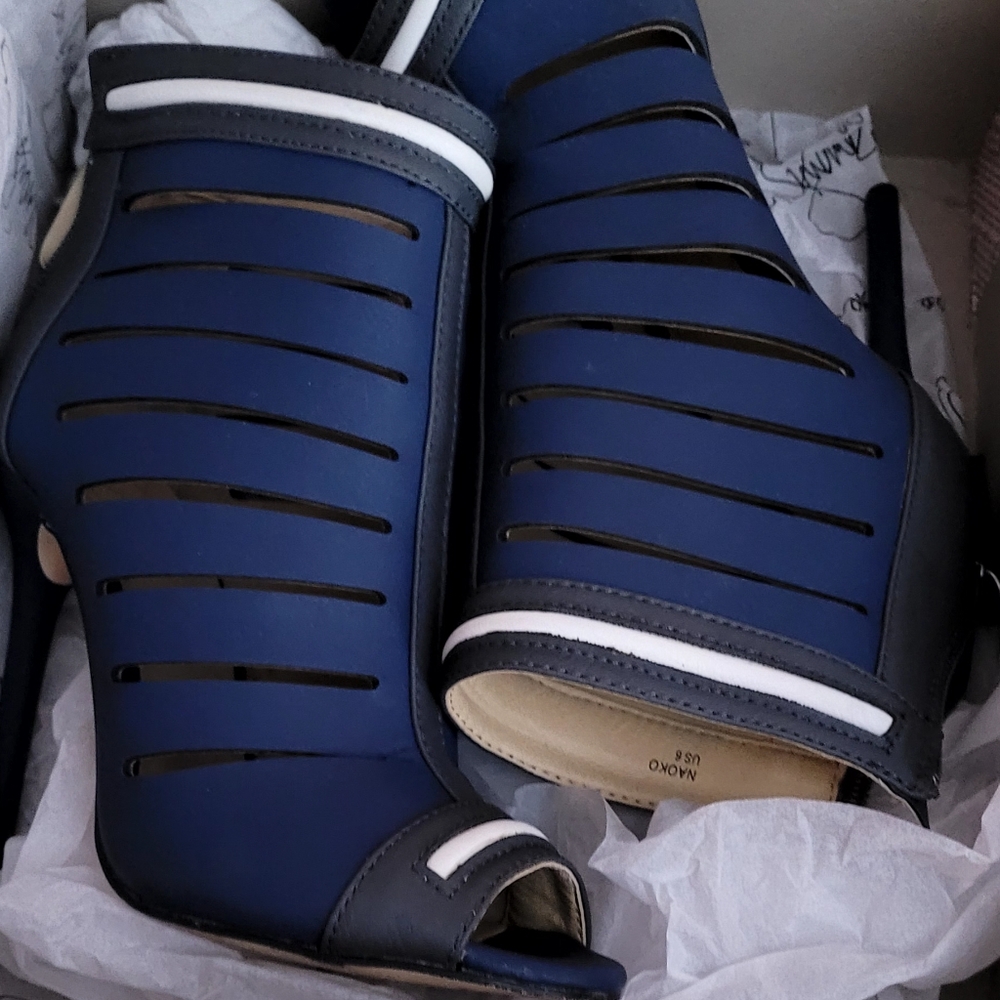 Navy and white stripe bootie
